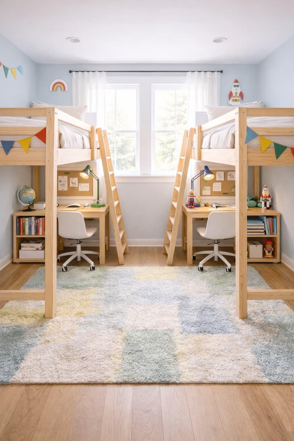Luxury Home Decor Lofted Twins w/ Desks Below