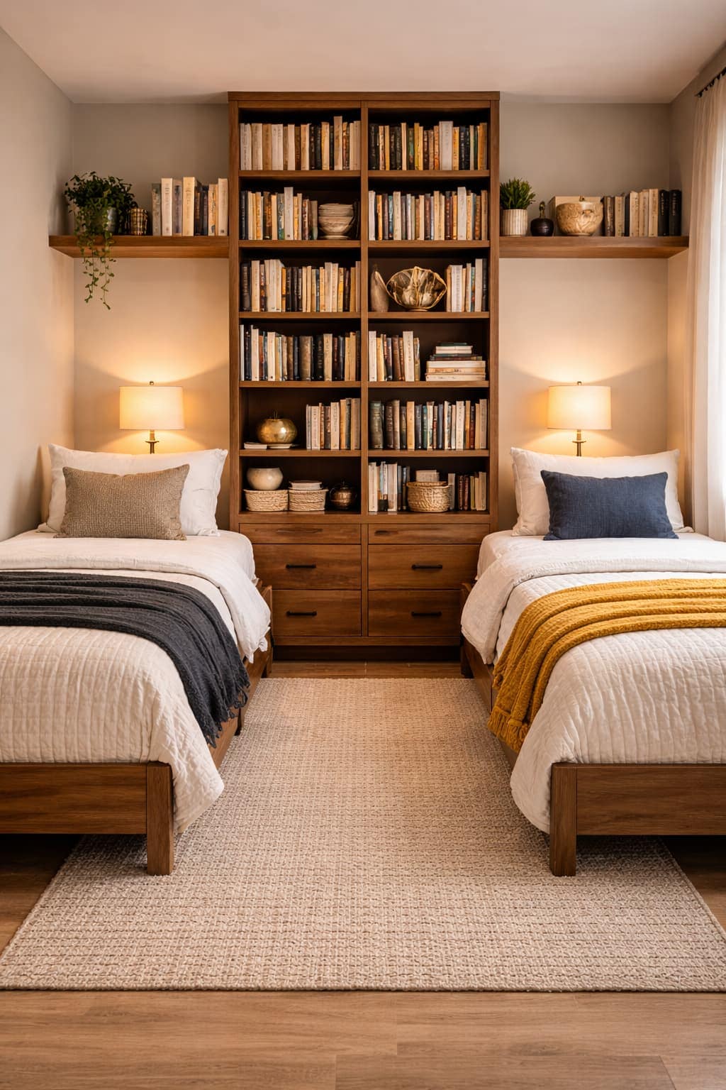 Luxury Home Decor Vertical Bookshelves Between Beds