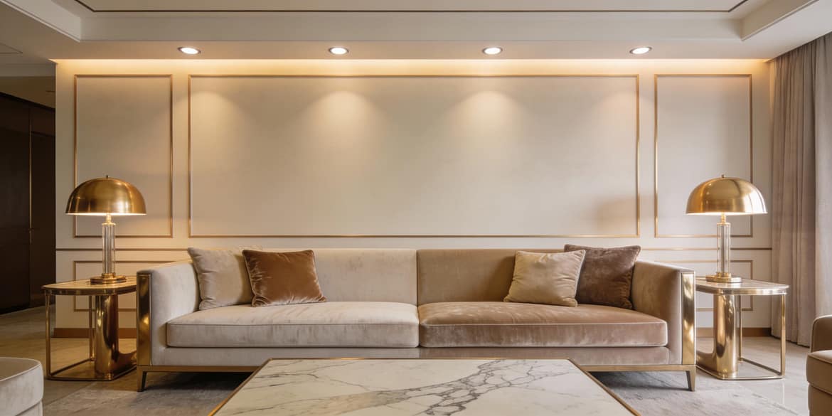 Luxury Home Decor Luxury designer furniture showroom with premium sofa and decor