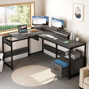 YITAHOME-L-Shaped-Desk-with-Lift-Top-65_-Adjustable-Standing-Desk-with-File-Drawer-Corner-Computer-Desk-with-Storage-ShelvesHome-Office-Desk-Grey Best Home Office Deals